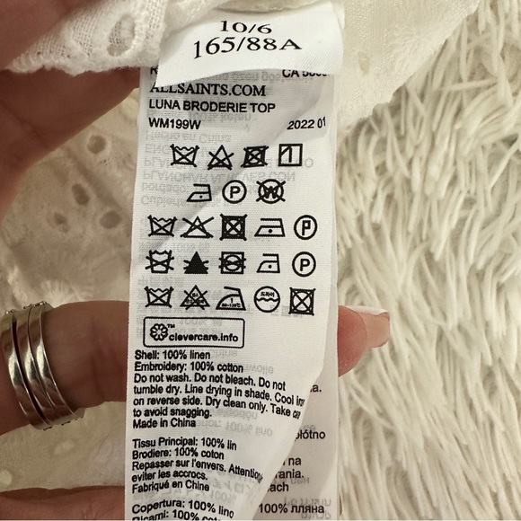AllSaints Luna Broderie Eyelet Embroidered Linen Cotton Top White Size 6 - Picture 15 of 16